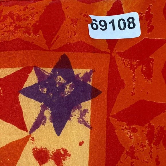 VERA NEUMANN Scarf Silk Hand Rolled Star Print Wrap Square Orange 29" VTG USA - Picture 12 of 12